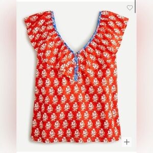 J CREW ruffle v neck top in classic block print